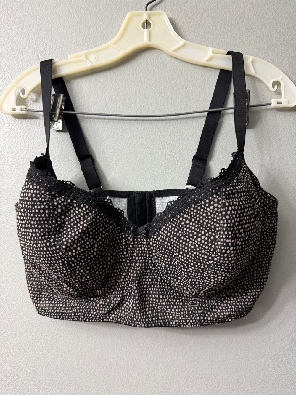 Freya Summer Haze Women's Black Polka Dot Longline Bra with Lace Trim 36H NWT